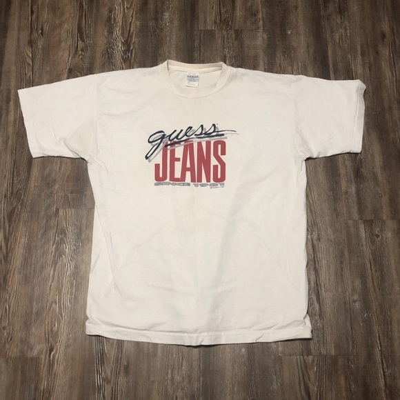 Vintage Guess Jeans Shirt Men's Large White 1995 Streetwear Graphic Tee - Picture 1 of 7
